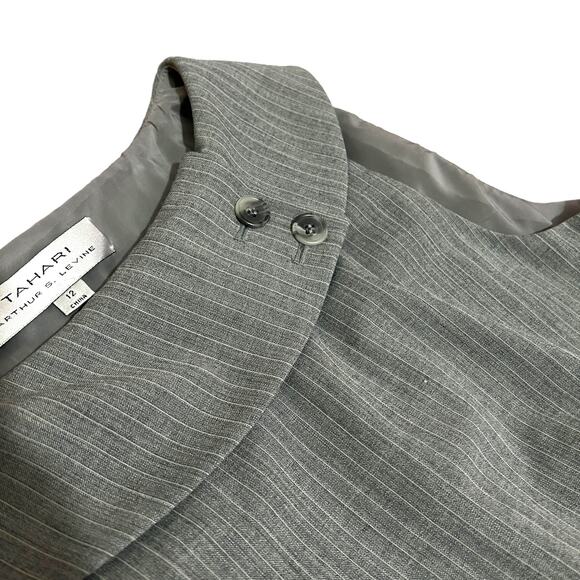 Tahari Arthur S. Levine (12) Pinstripe Fold Collar Sleeveless Sheath Dress Lined - Picture 10 of 14